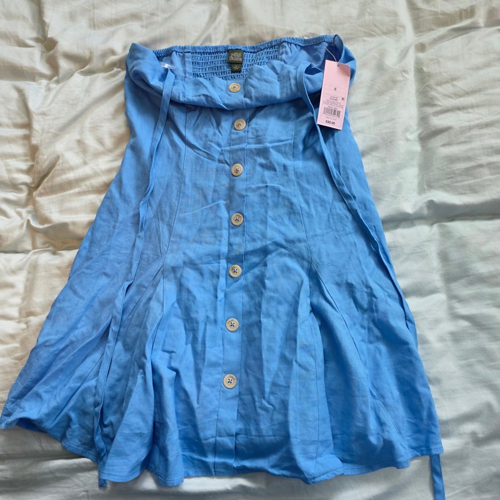 Wild Fable Blue Button Down Halter Mini Dress Smocked Back Small NWT